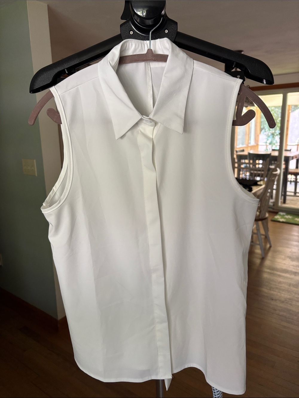 Sleeveless Collared Button-Front Top in White